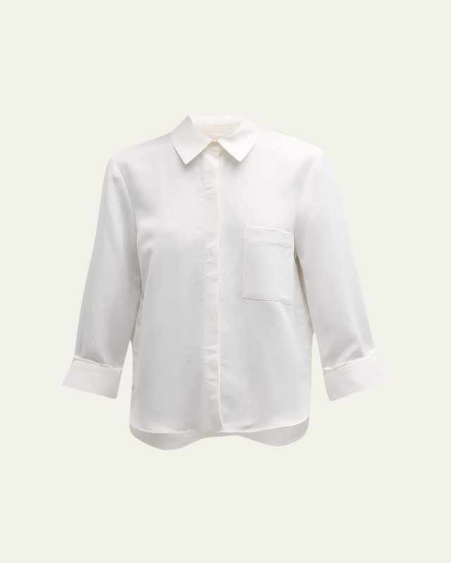 Cotton Button-Front Boyfriend Shirt